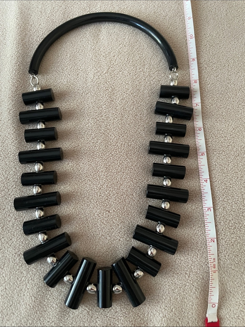 Black Statement Necklace with Silver Beads - Women Jewelry